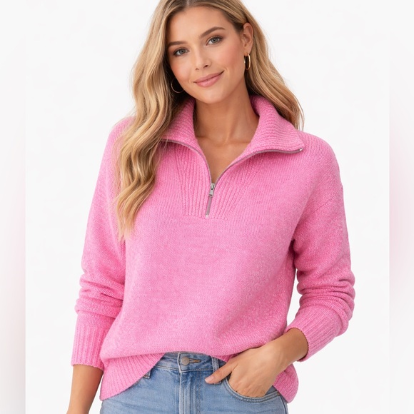 LOFT Sweaters - LOFT Pink Half-Zip Knit Sweater | Size Medium | NWT